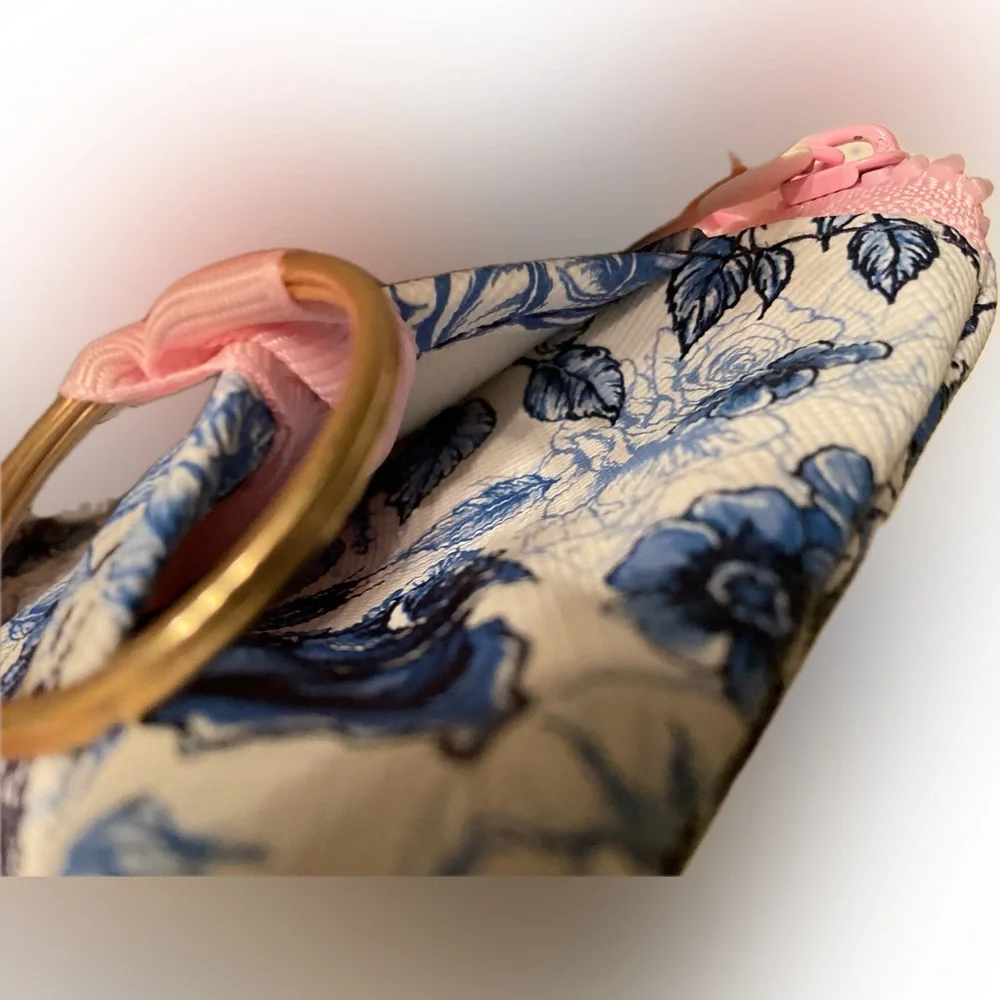 Simply Southern Blue Floral ID Holder with Duo Pink Zippers & outside pocket.